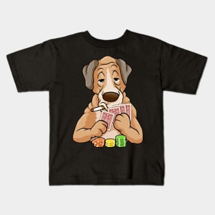 Cool dog is playing poker with chips and cards Kids T-Shirt